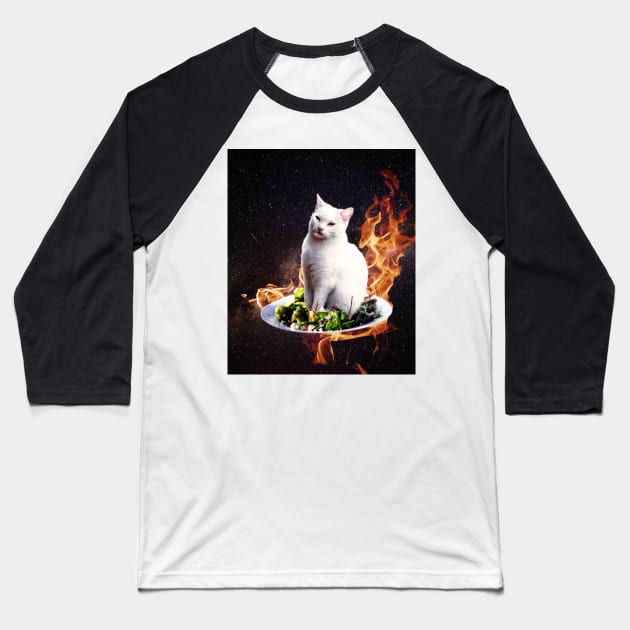 Confused Space Cat - Woman Yelling at Cat Meme Baseball T-Shirt by Random Galaxy